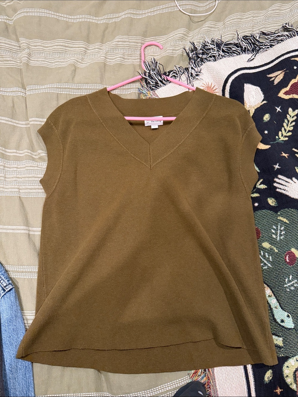 Olive Brown V-Neck Cap Sleeve Knit Top by Vince